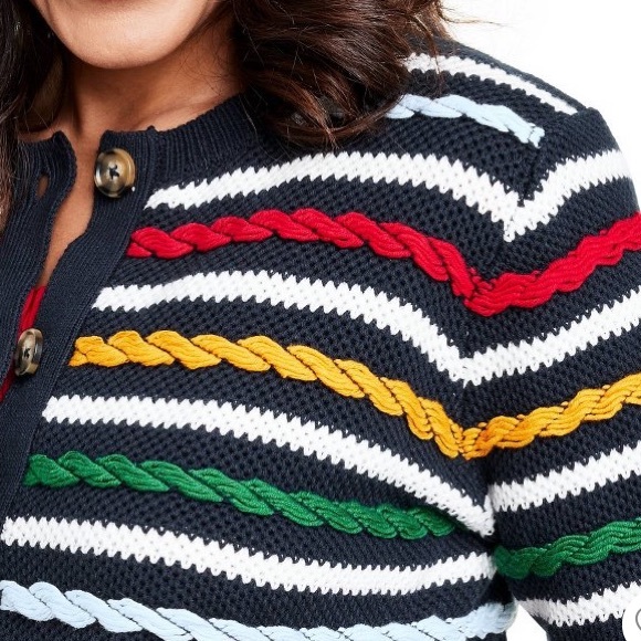 π LA LIGNE x Target Women's Textured Striped Cardigan Sweater Navy Red Yellow - Picture 9 of 17